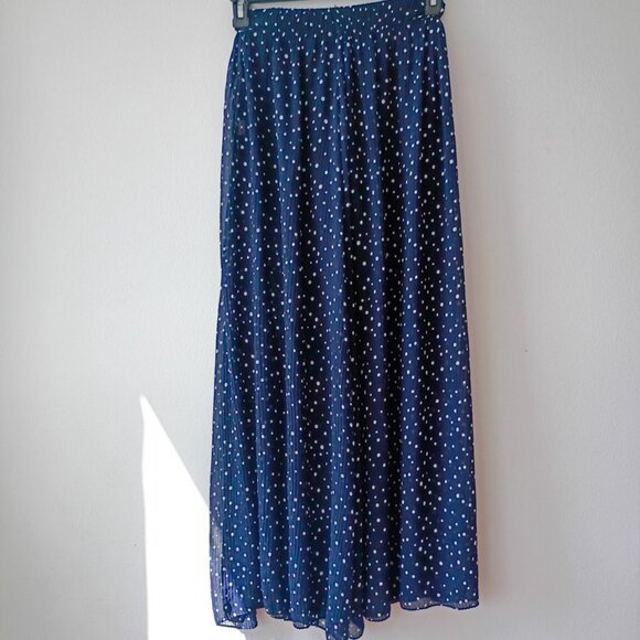ZARA Navy Blue Polka Dot Wide Leg Palazzo Pants Lined, Flowy Style | Size XS - Picture 4 of 6